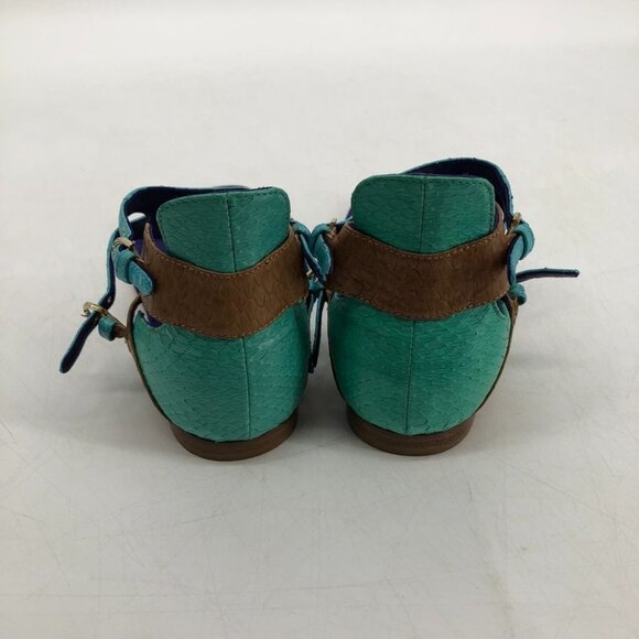 Brian Atwood leather colorblock teal purple brown strappy  caprese thong sandals - Picture 6 of 11